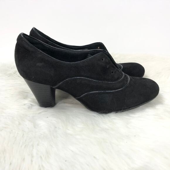 Clarks Bendables 7 M Womens Black Suede Oxford Heels - Picture 2 of 8